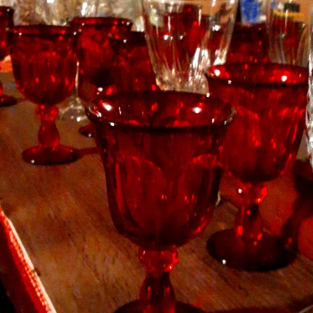 Fostoria Vintage Ruby Red Set of 6 Ruby Red Chunky Textured Water Goblets